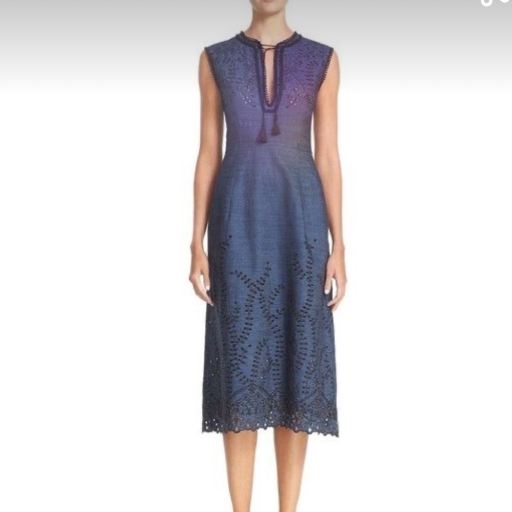 Yigal Azrouel eyelet embroidered denim dress women’s size 6 romantic boho